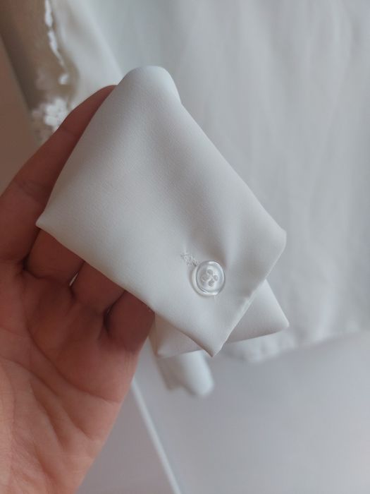 Biała elegancka bluzka z koronką dekolt V boho M L biała śmietankowa