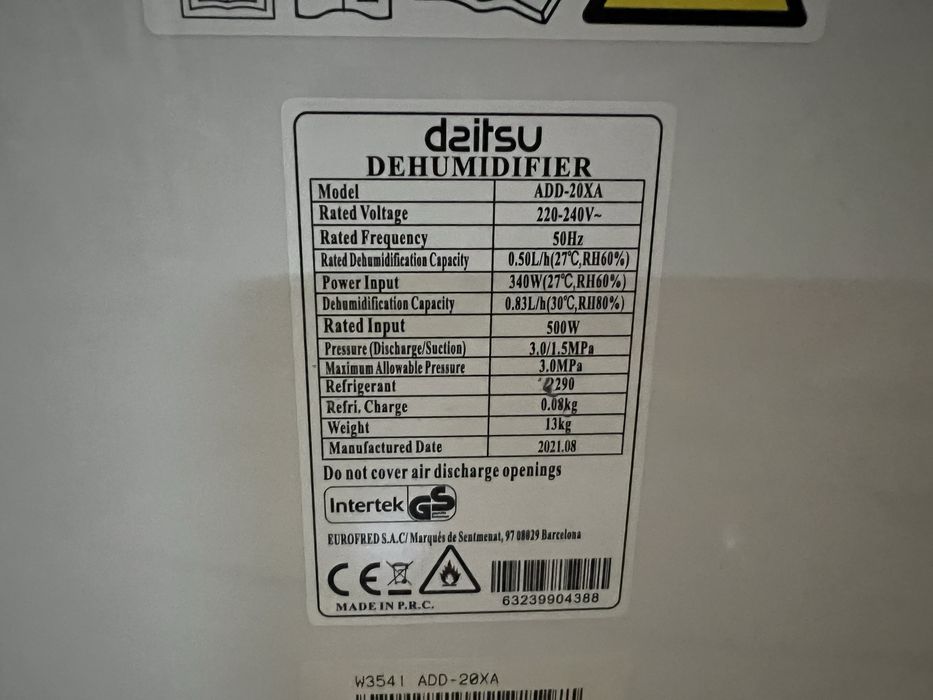 Desumificador como novo Daitsu ADD-20XA