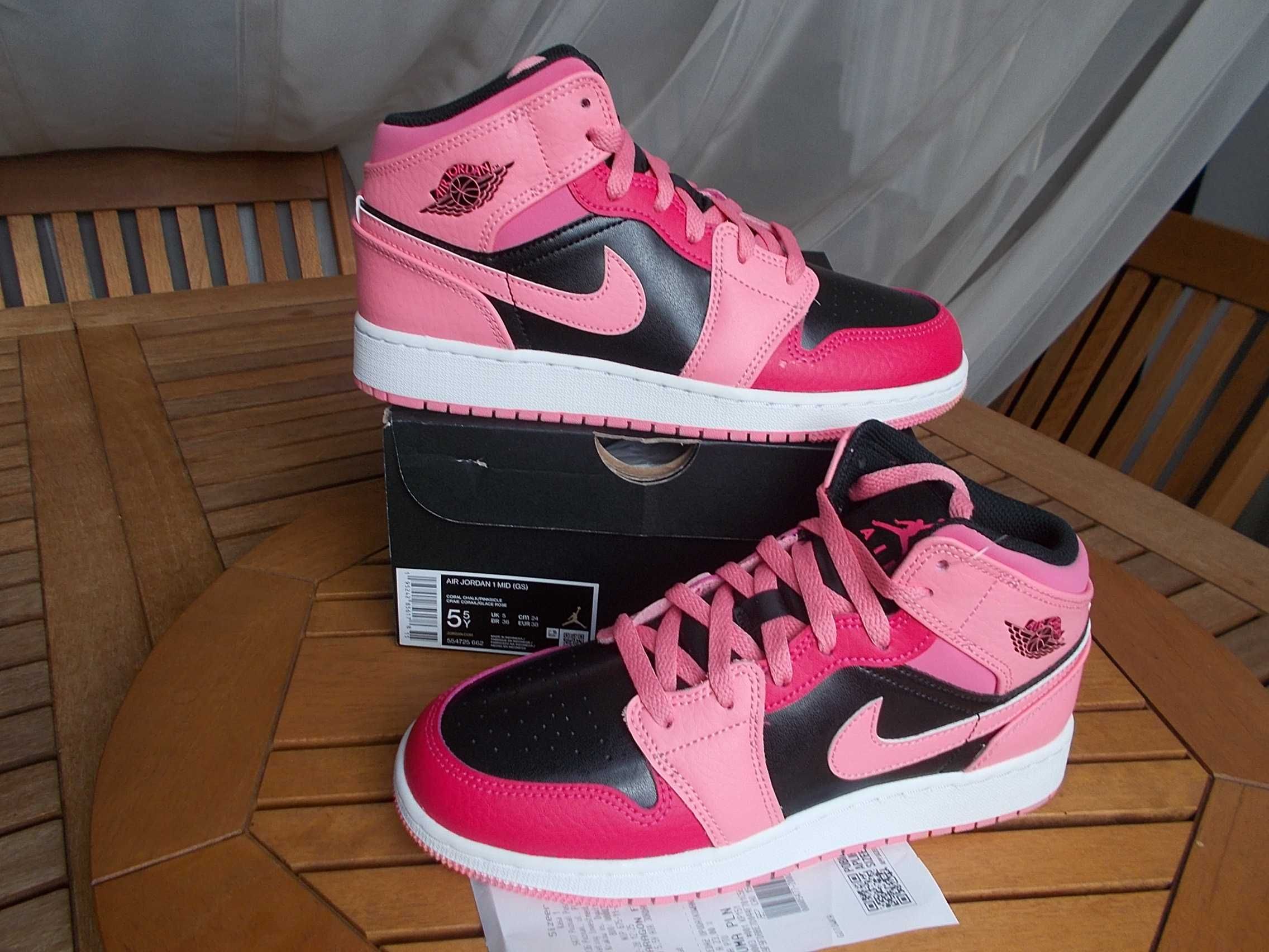 (r. 38 - 24 cm ) Nike Jordan 1 Mid Coral Chalk 554725,-662 Rush Pink