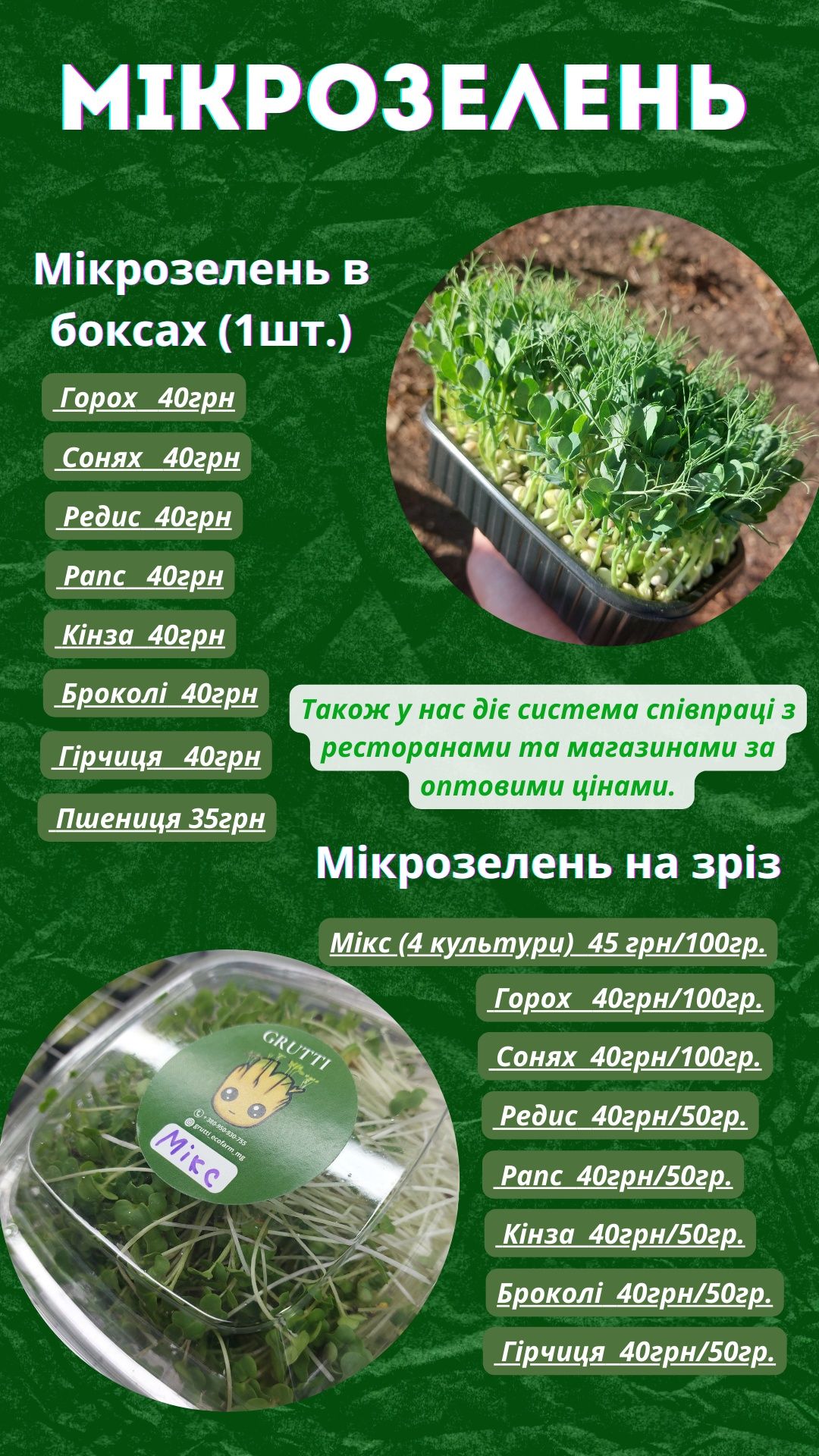 Продаж мікрозелені