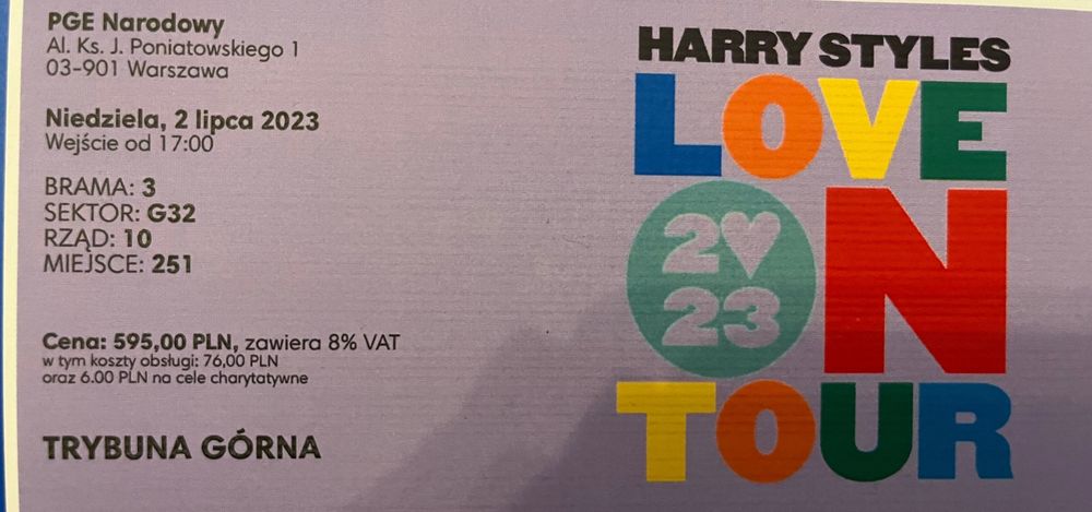 Bilet Harry Styles 2.07 Warszawa