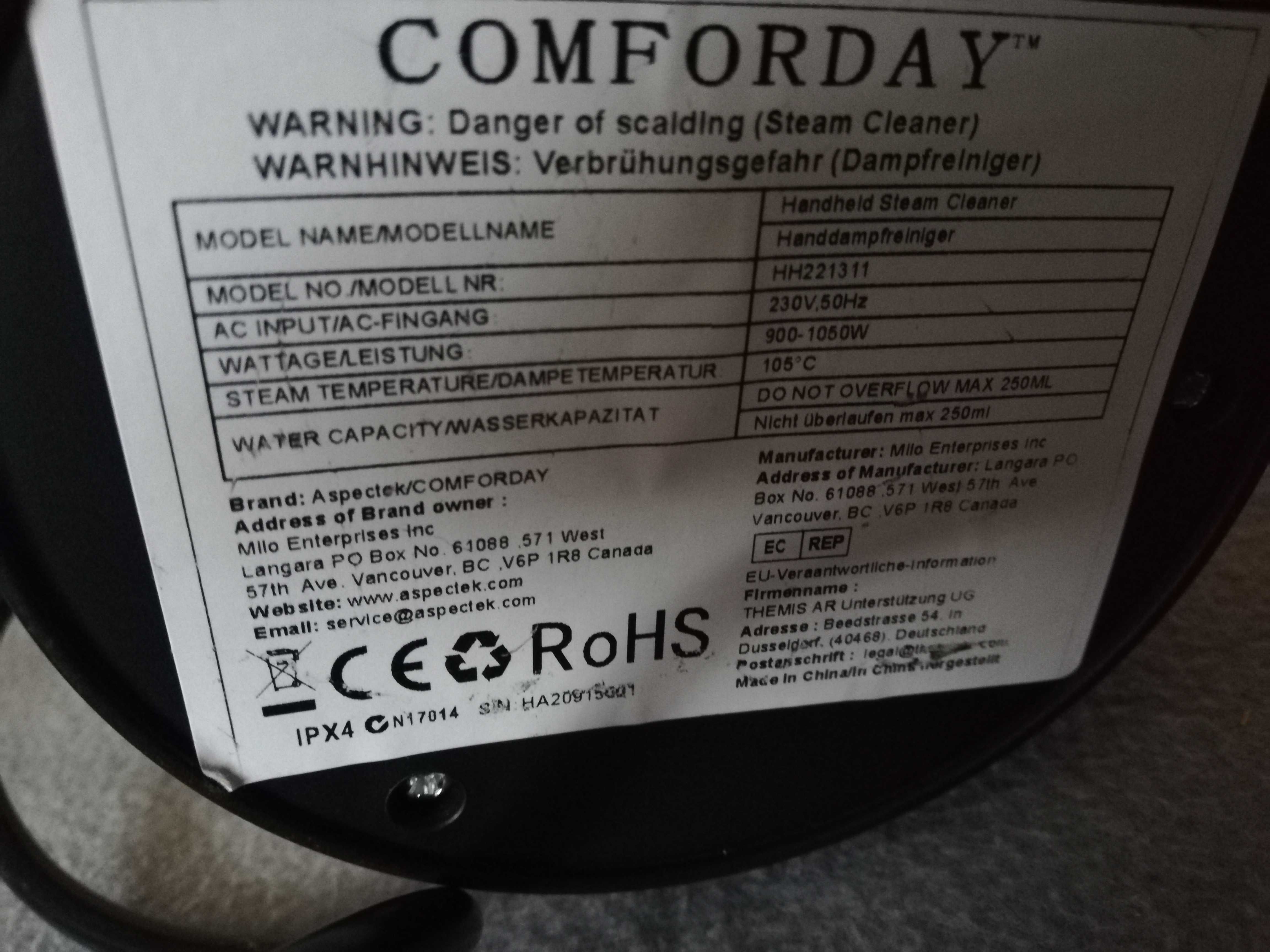 Wielozadaniowa Myjka parowa COMFORDAY 1050W