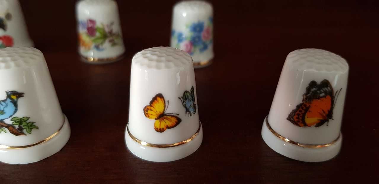 10 dedais em porcelana branca (pássaros e flores)