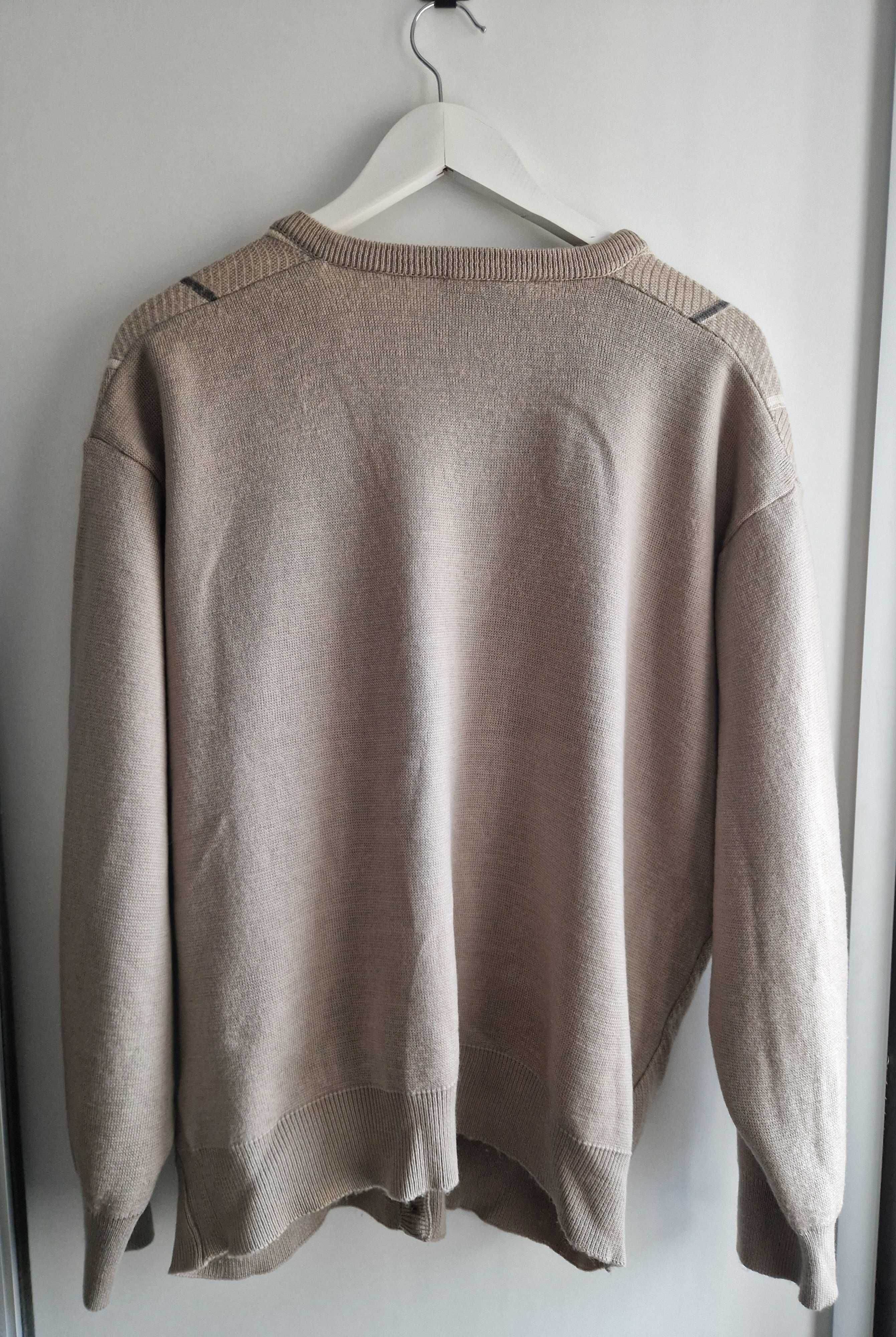 Beżowy sweter męski Gabicci z wełną XL vintage casualowy ciepły