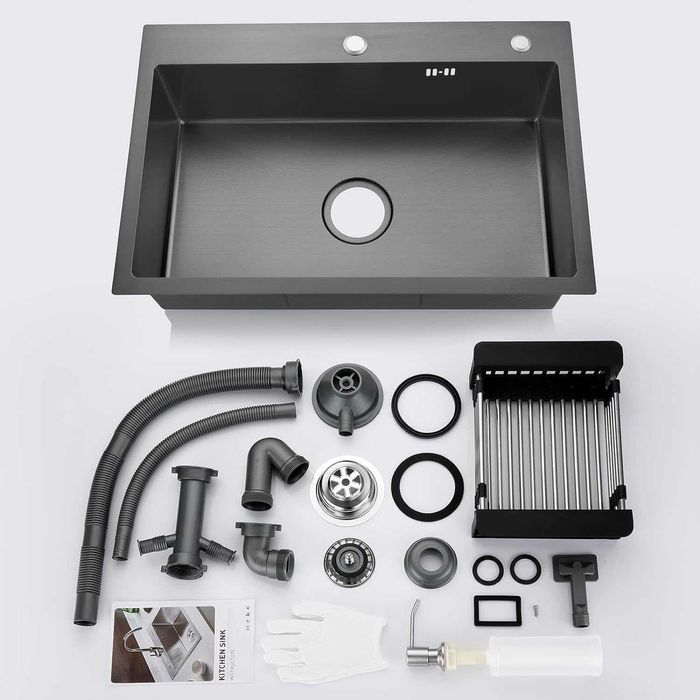 Zlew Lonheo 68x45cm zlewozmywak XL z ociekaczem i dozownikiem czarny