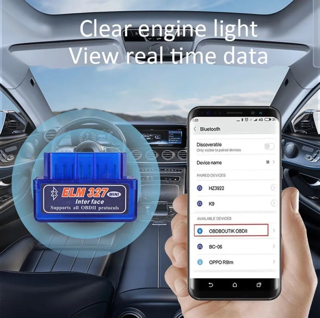 Scanner veicular carro ficha OBD-2 Bluetooth ELM-327 interface.