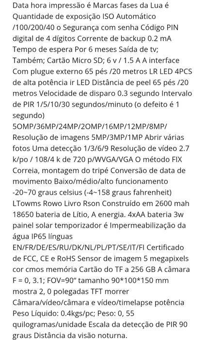 Câmara de Caça C/ painel solar e bateria de lítio.