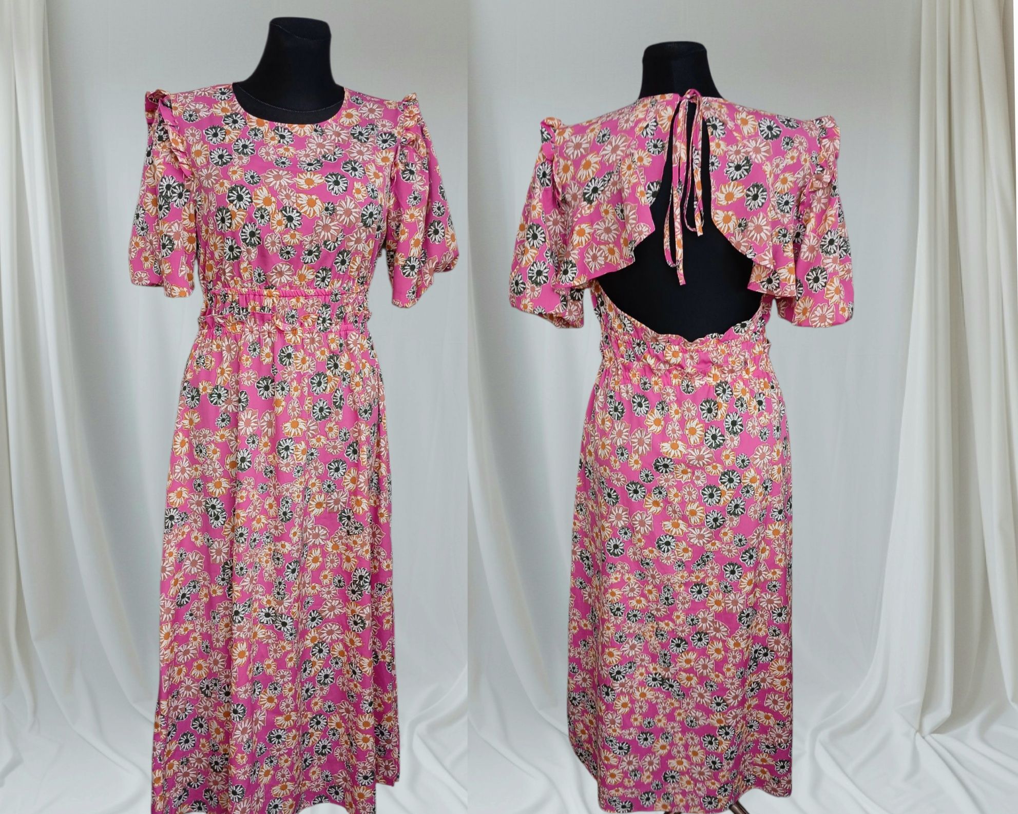 Kwiecista sukienka midi z otwartymi plecami L XL