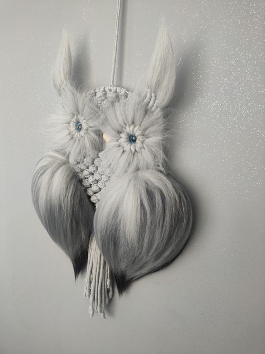 Sowa makrama rękodzieło szara