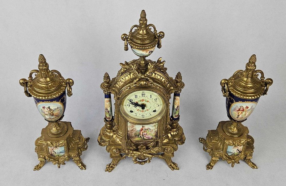 Piękny mosiężny zegar + amfory IMPERIAL - Włochy