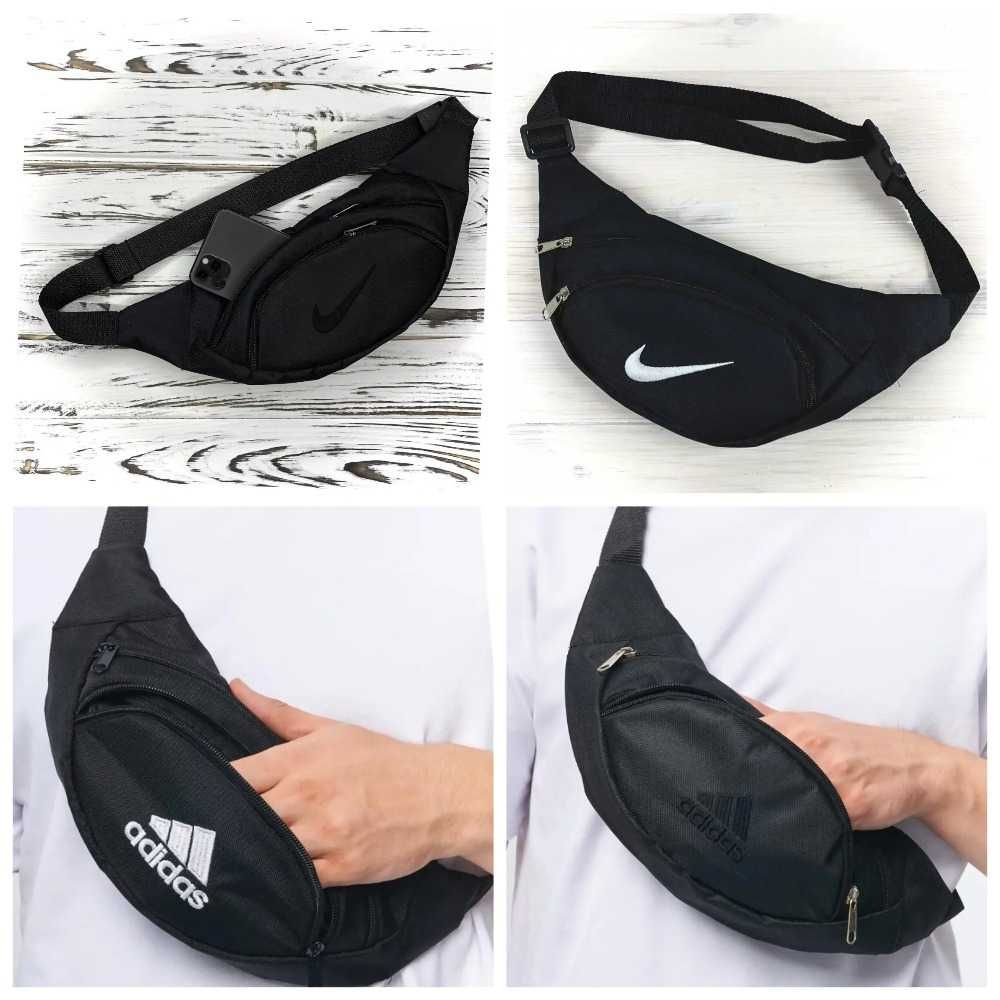 Спортивная поясная сумка,чёрная спортивная бананка-сумка,Nike,Adidas