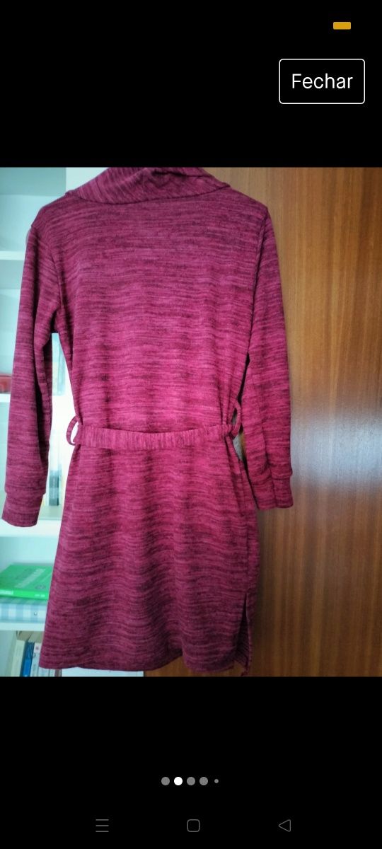 Vestido de malha matizada bordeaux 36/Como novo