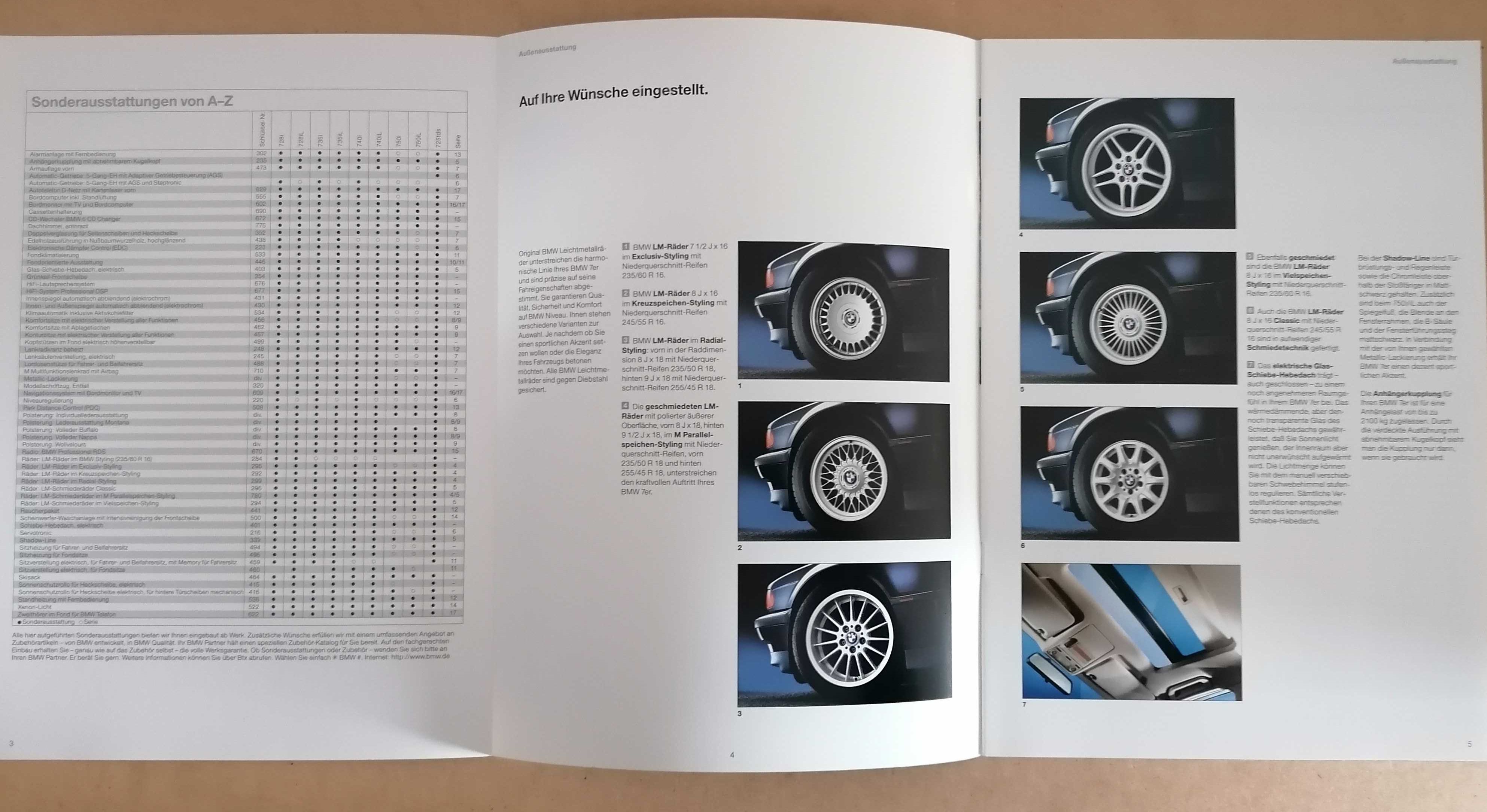 Prospekt BMW 7 E38 wyposażenie dodatkowe.