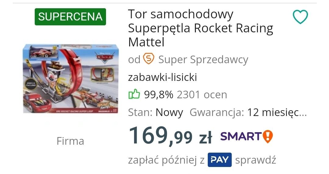 Tor Mattel cars McQueen cars disney superpętla samochodowy tor