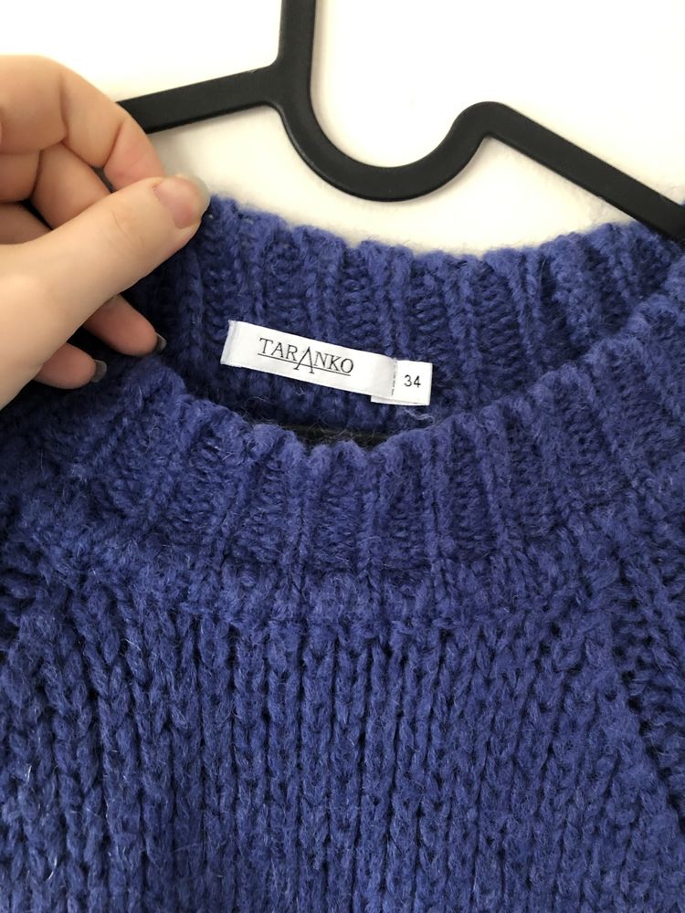 Sweter chabrowy niebieski Taranko 34 XS szerokie rękawy