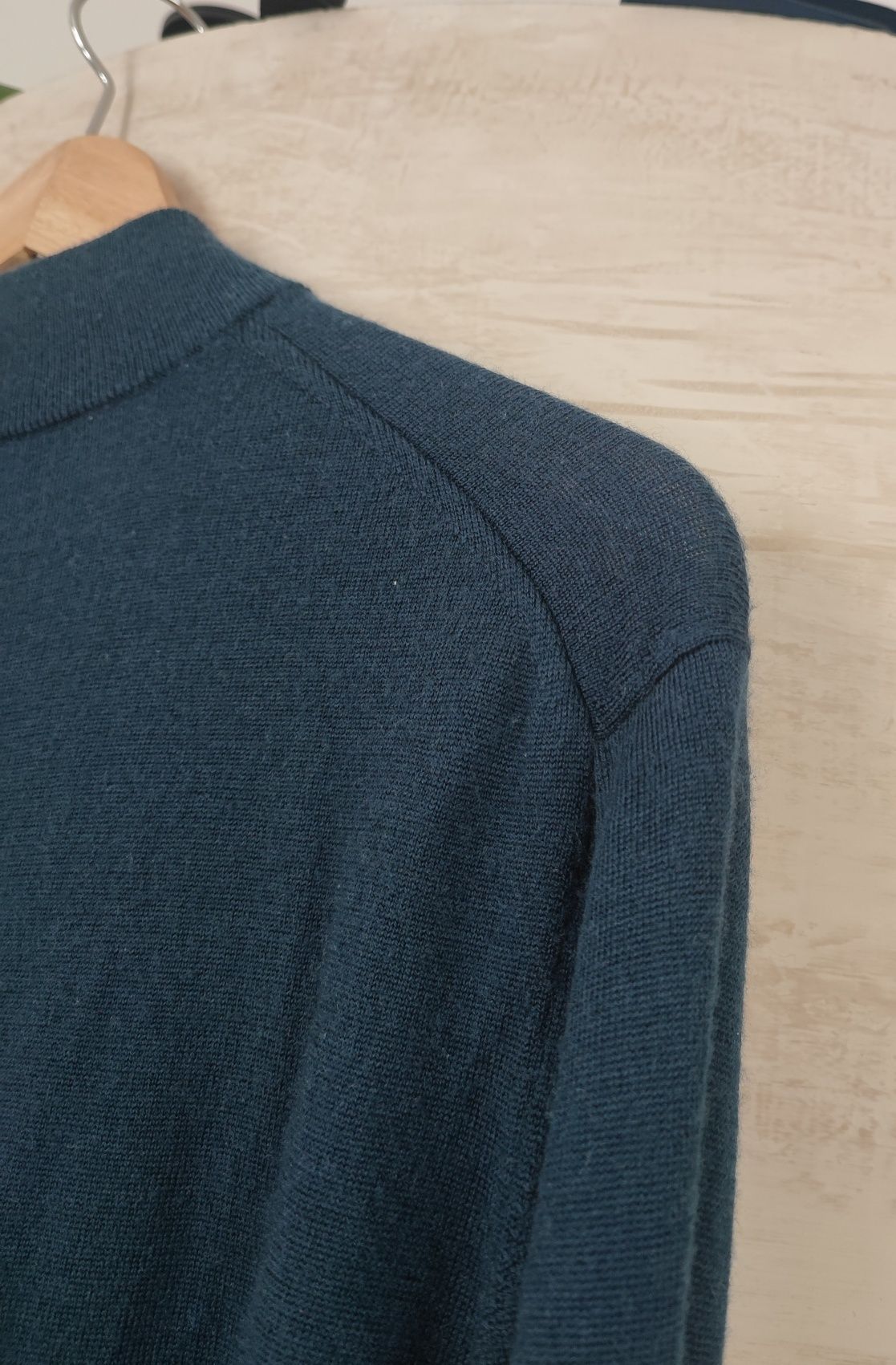 Sweter wełniany 100% wełna morski niebieski L 40 półgolf damski