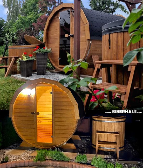 SAUNA Ogrodowa 200 cm MINI DWUpoziomowa +GRATIS Beczka 500L +Akcesoria