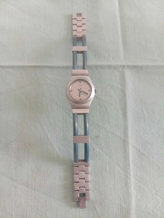 Bracelete prateada e azul, para relógio Swatch