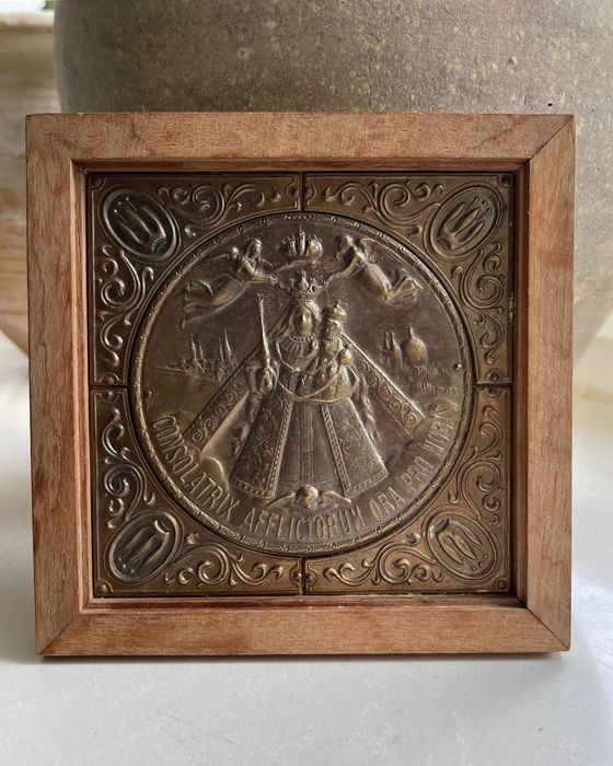 Płaskorzeźba Metal Stara Rama Matka Boska 15.5 cm