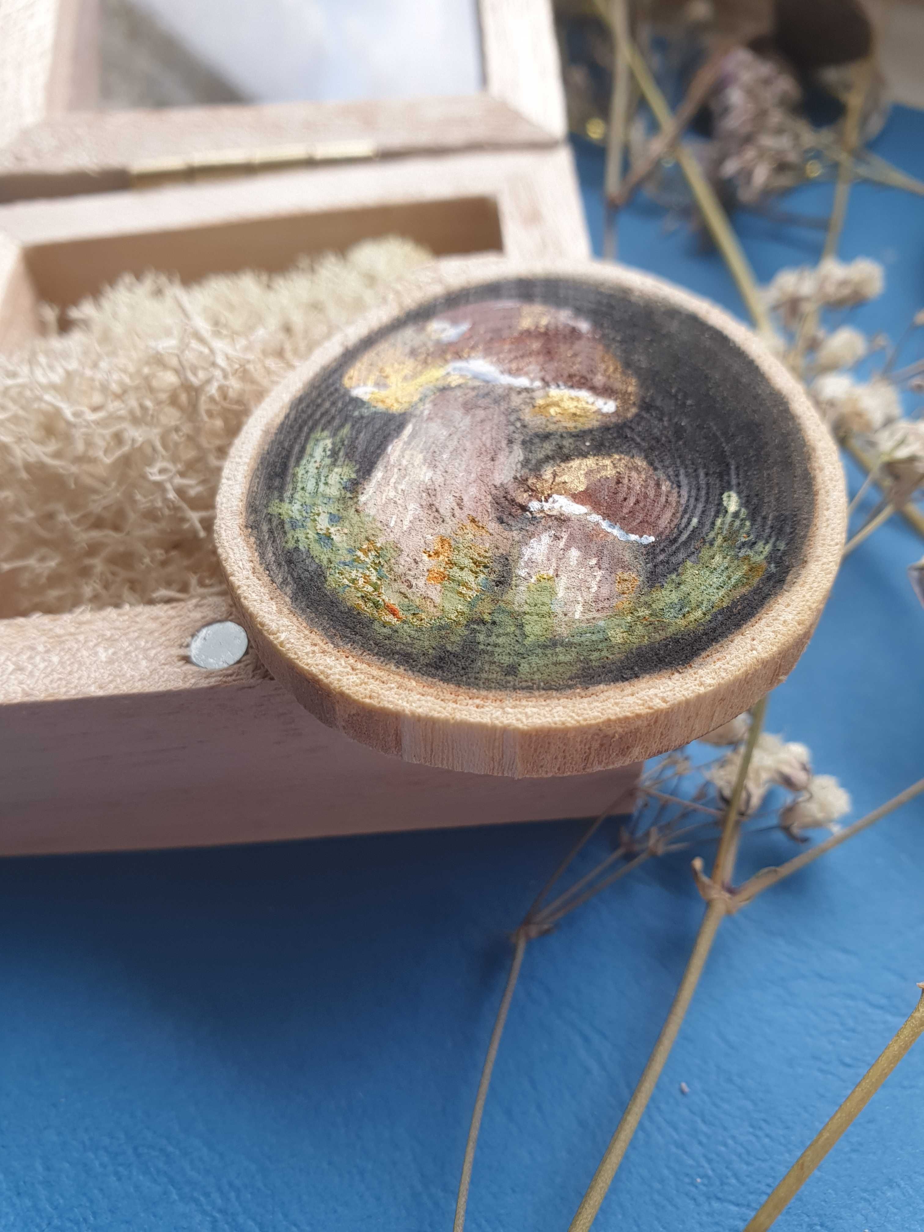 Obraz/magnes r. malowany grzyby grzybki + pudełko