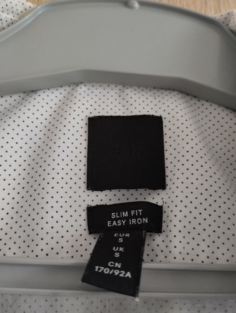 Biała koszula męska H&M S slim fit w kropki drobny wzór