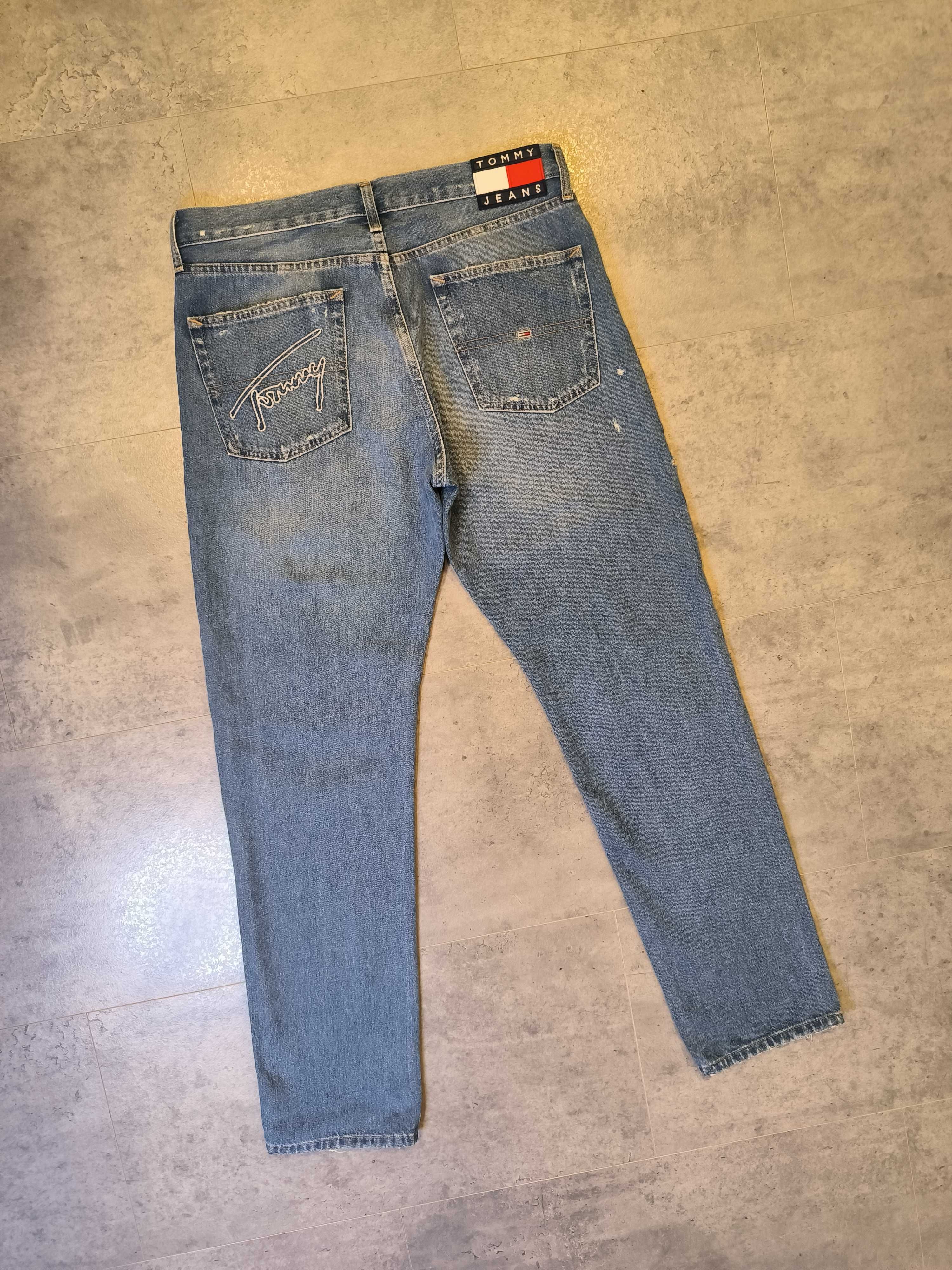 Spodnie Dżinsowe Jeansy Tommy Hilfiger TH Jeans Duże Logo Haft