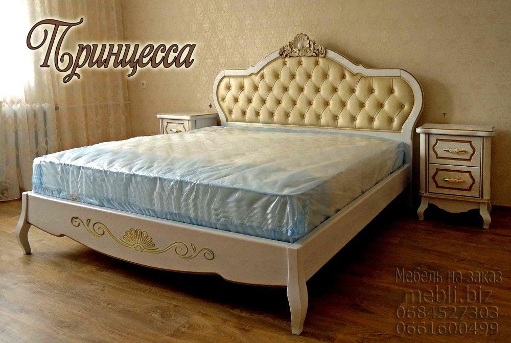 Кровать Двуспальная Деревянная Белая с Ящиками Матрасом Мягкая Ліжко 2