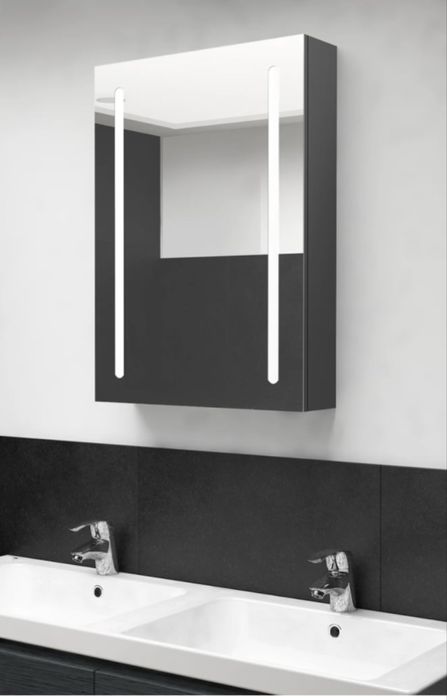 łazienkowa z lustrem i LED, szara, 50x13x70 cm