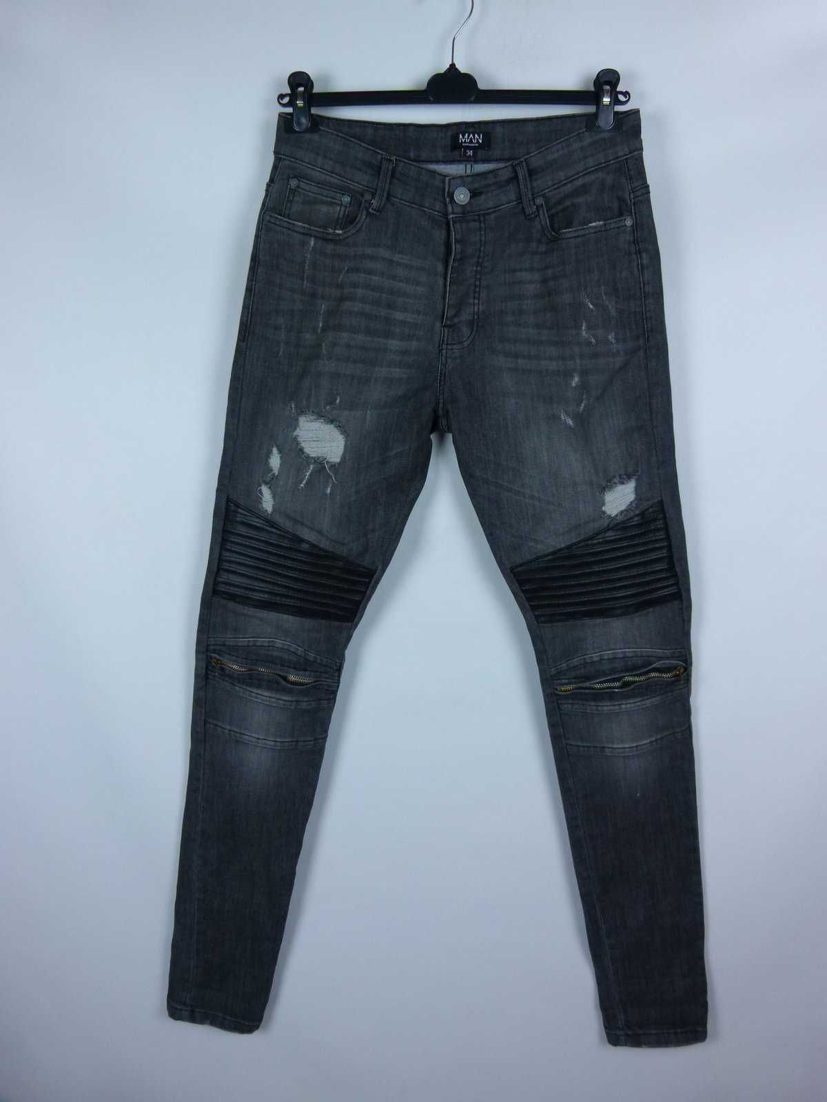 BOOHOO Man spodnie jeans przetarcia / 34 regular