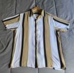 Camisa Branca Riscas Bege e Preto