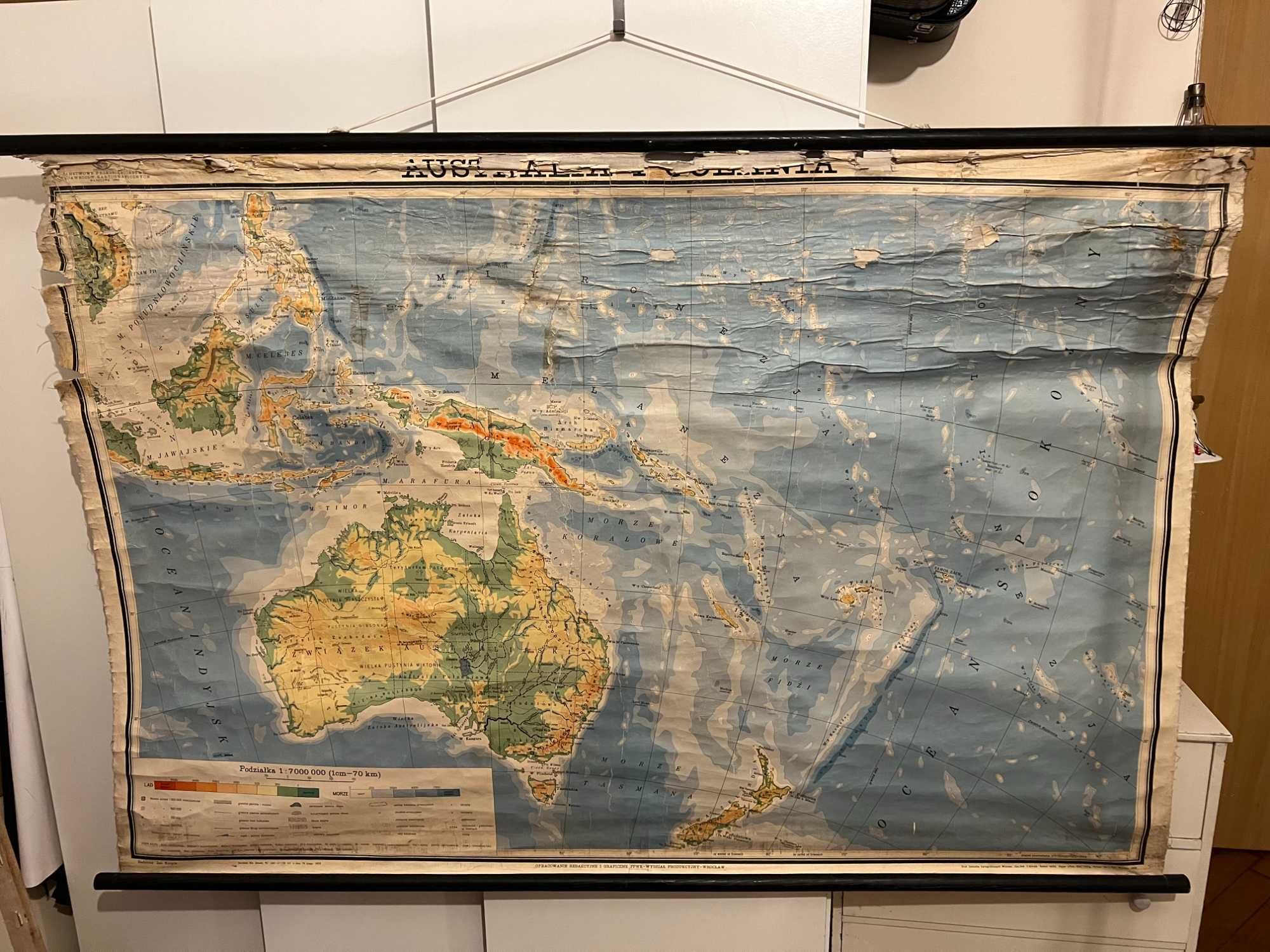 Stara szkolna mapa retro Australia i Oceania