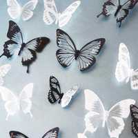 Motyle Czarno Białe Brokat 18 sztuk Motylki do przyklejenia na ścianę