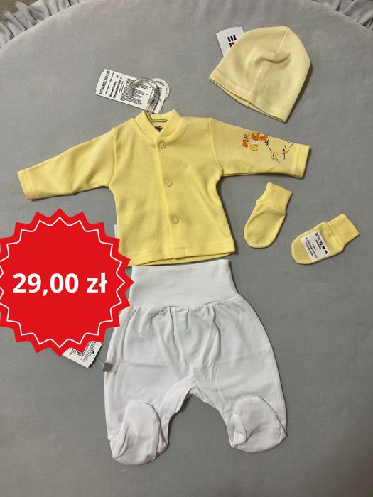 Wyprawka do szpitala niemowle 50 cm żólty i biały kaftan półspioch