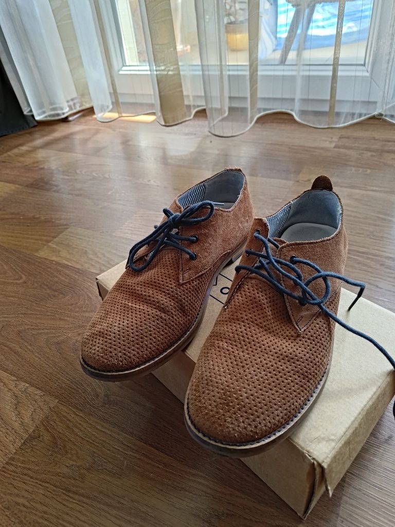 Buty wizytowe półbuty chłopięce skórzane zamszowe brązowe