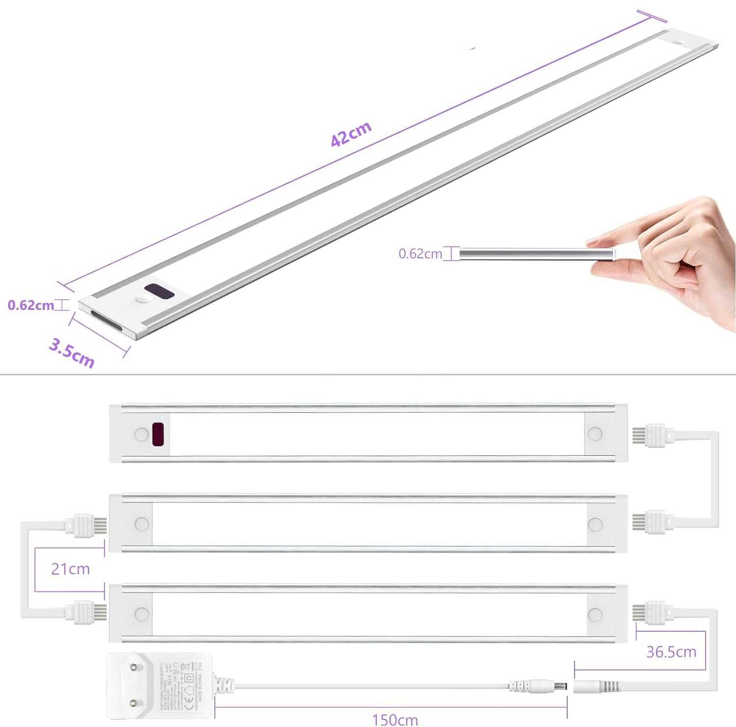 Oświetlenie podszafkowe LED, zestaw 3 szt. x 42cm