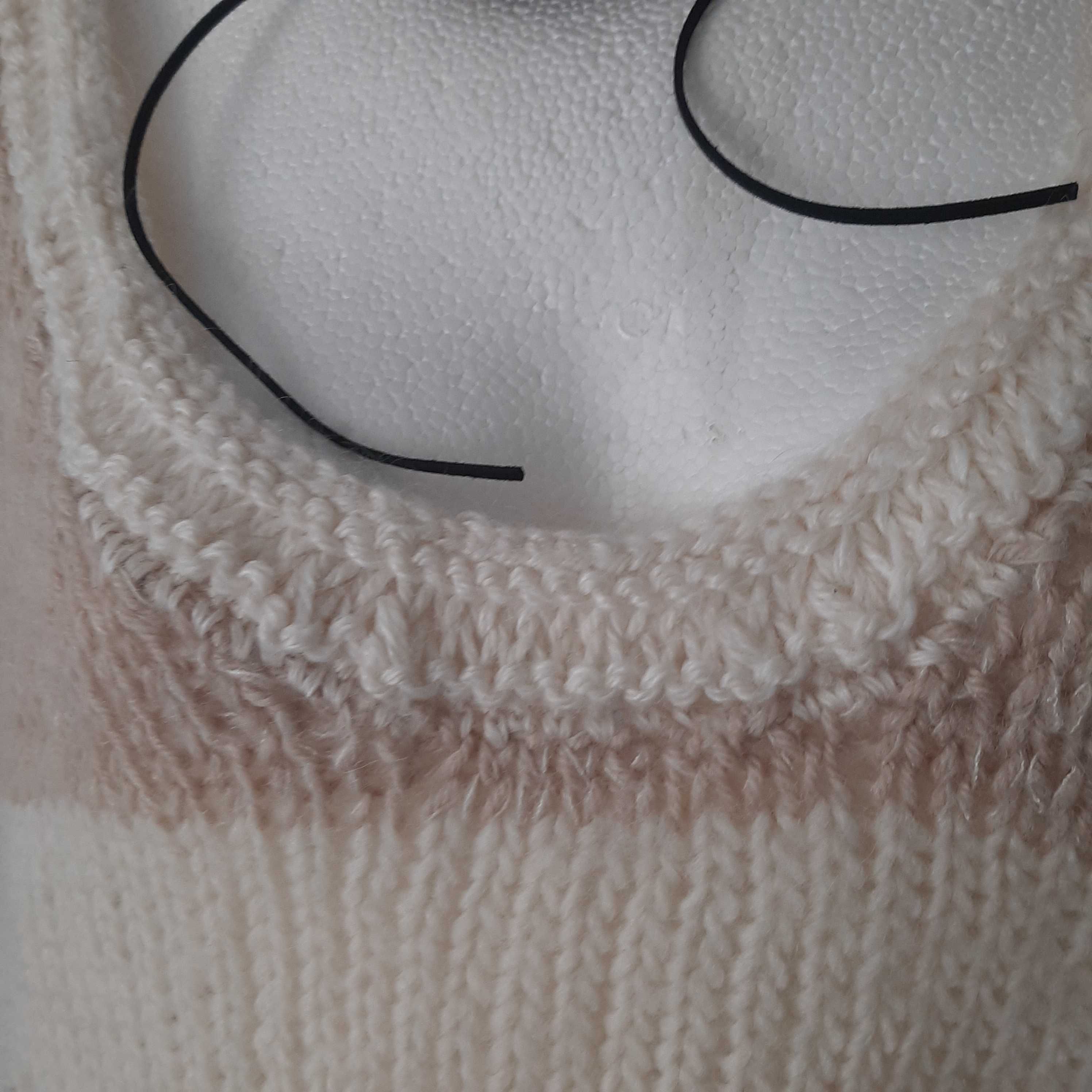 Hand made bezrękawnik wełna wool krem beż