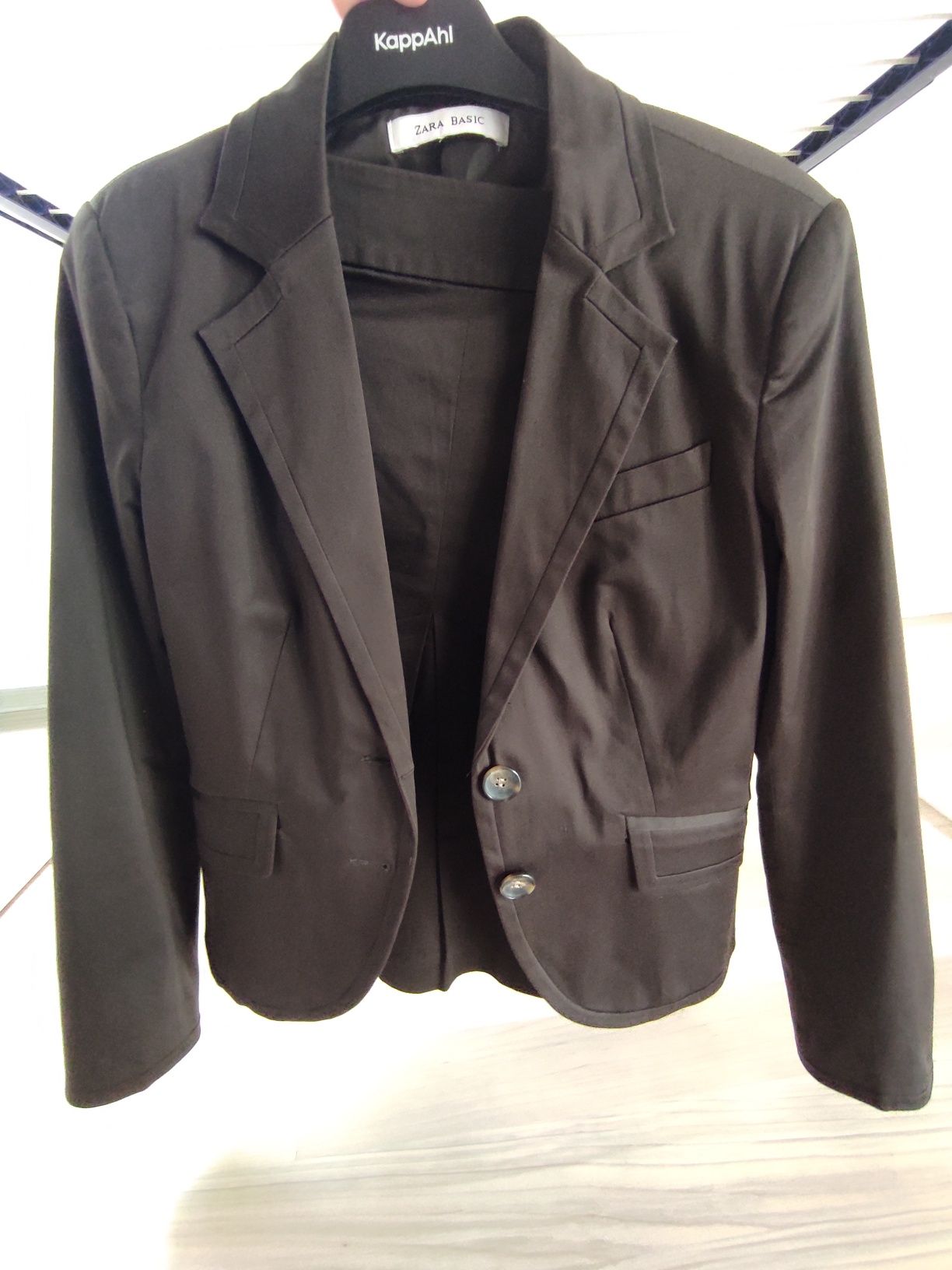 Garsonka, marynarka i spódnica Zara Basic, M-L, brąz, stan Bdb