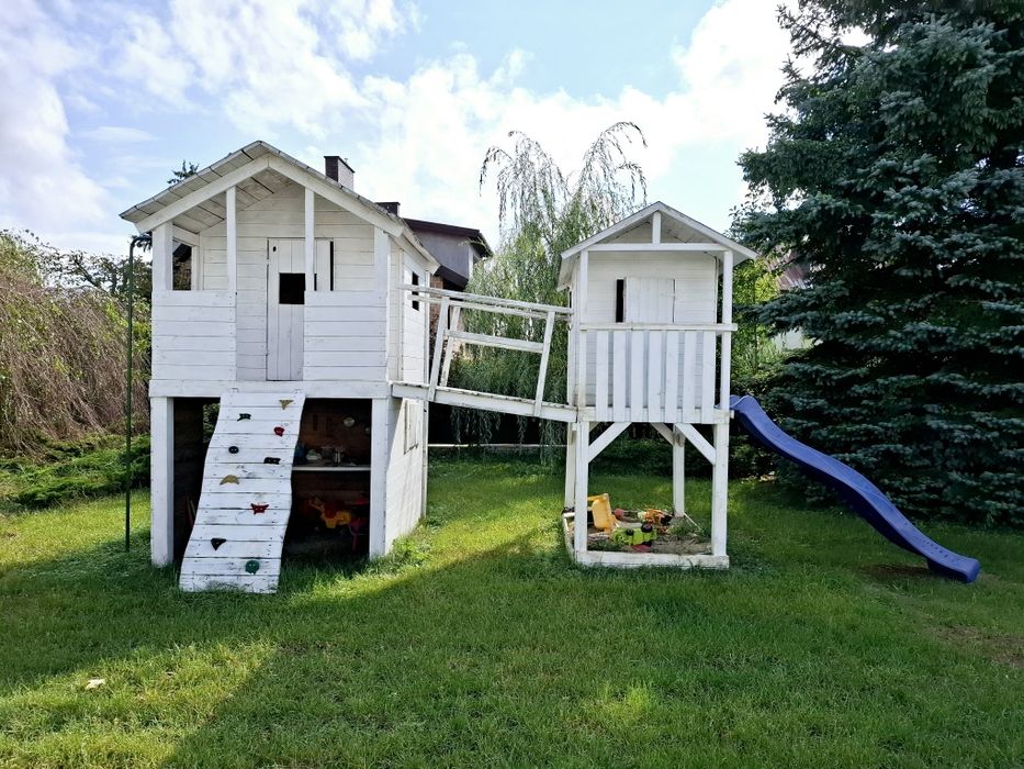 Plac zabaw 2 domki rura strażacka, zjeżdżalnia, wspinaczka,piaskownica