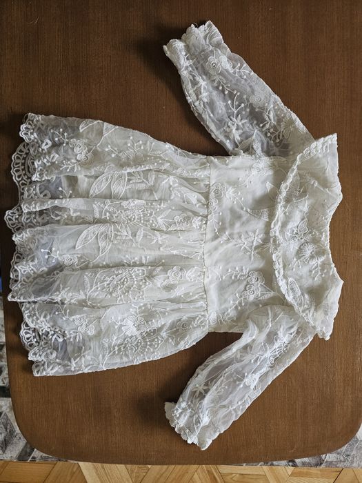 Sukienka sukieneczka chrzciny z kołnierzem biała haft wyjściowa rozm.