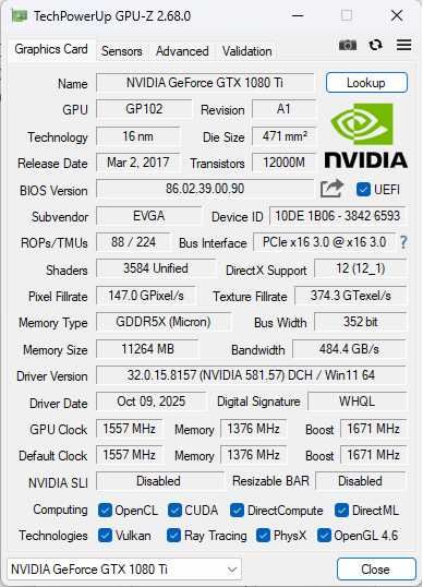 karta graficzna NVIDIA Geforce GTX 1080ti EVGA SC2 11GB