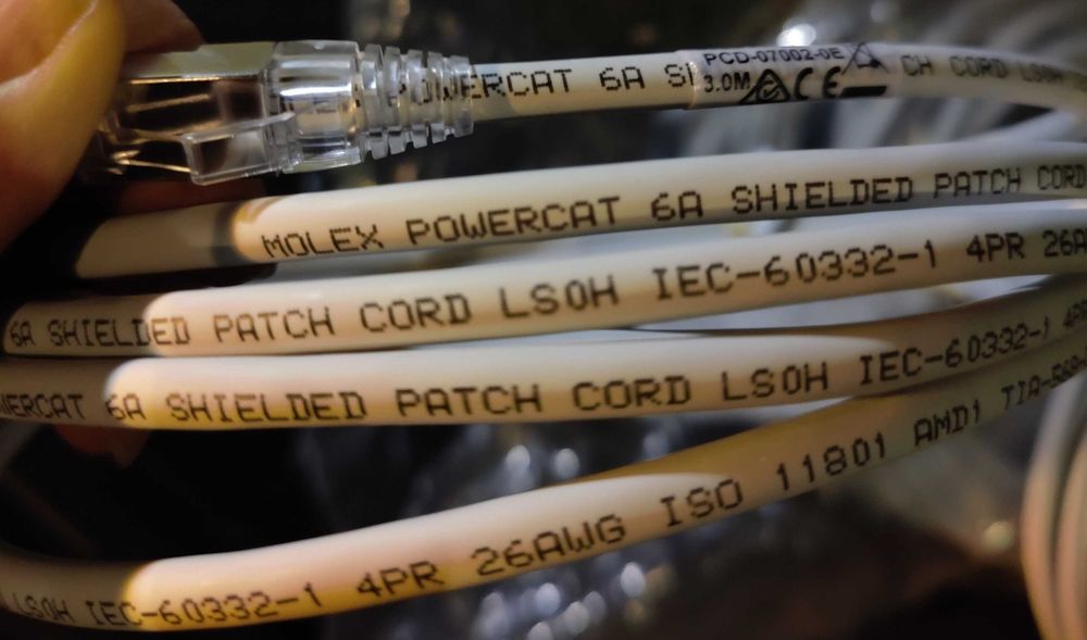 Kabel Molex Powercat 6A 4PR LAN 3m patch cord RJ45 U/FTP sieciowy 10GB