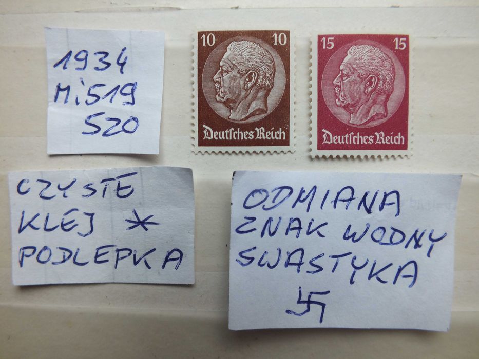 2szt. znaczki Mi519 , Mi520 Niemcy 1934r. HINDENBURG Rzesza czyste *