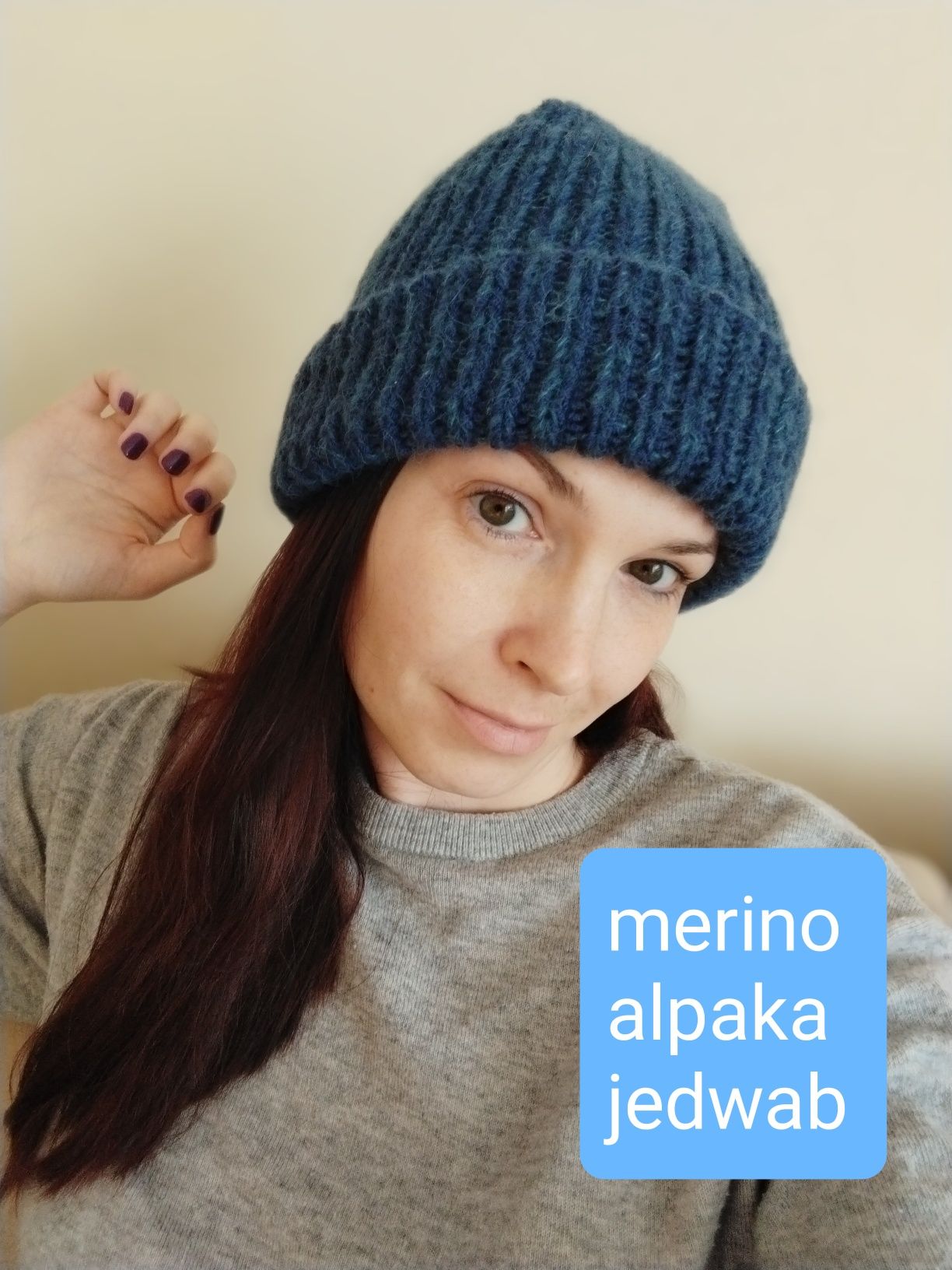 Czapka handmade merino + alpaka + jedwab