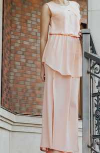 Нарядное французское шифоновое платье персикового цвета