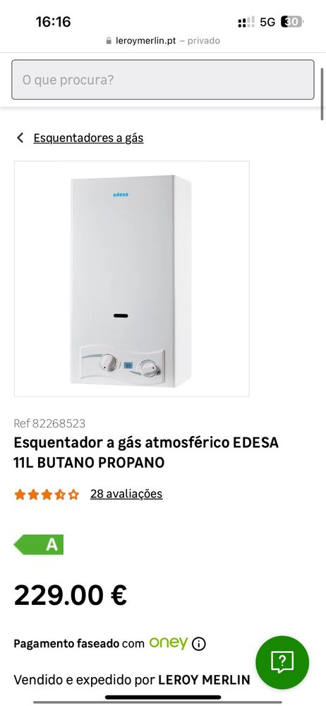 Esquentador Edesa gas Natural