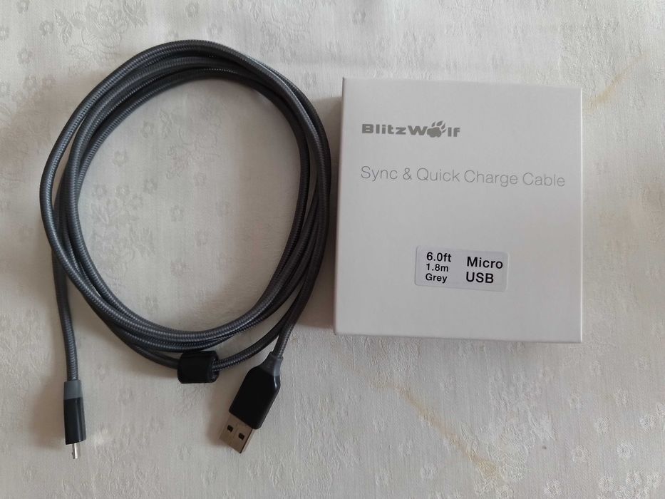 Przewód Blitzwolf microUSB - USB-A 1.8m szary oplot