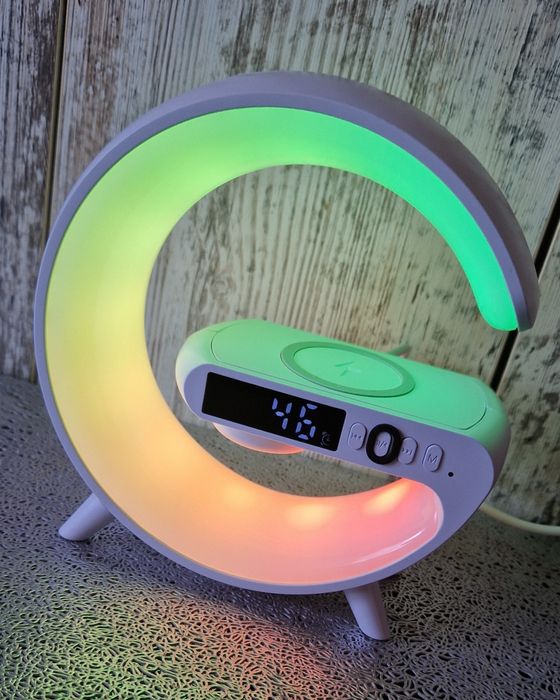 Przenośny głośnik Bluetooth, zegar, budzik, lampka nocna RGB, kabel do