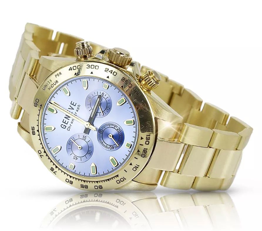 Złoty zegarek męski 14k Geneve mw014ydbl&mbw017y z niebieską tarczą P