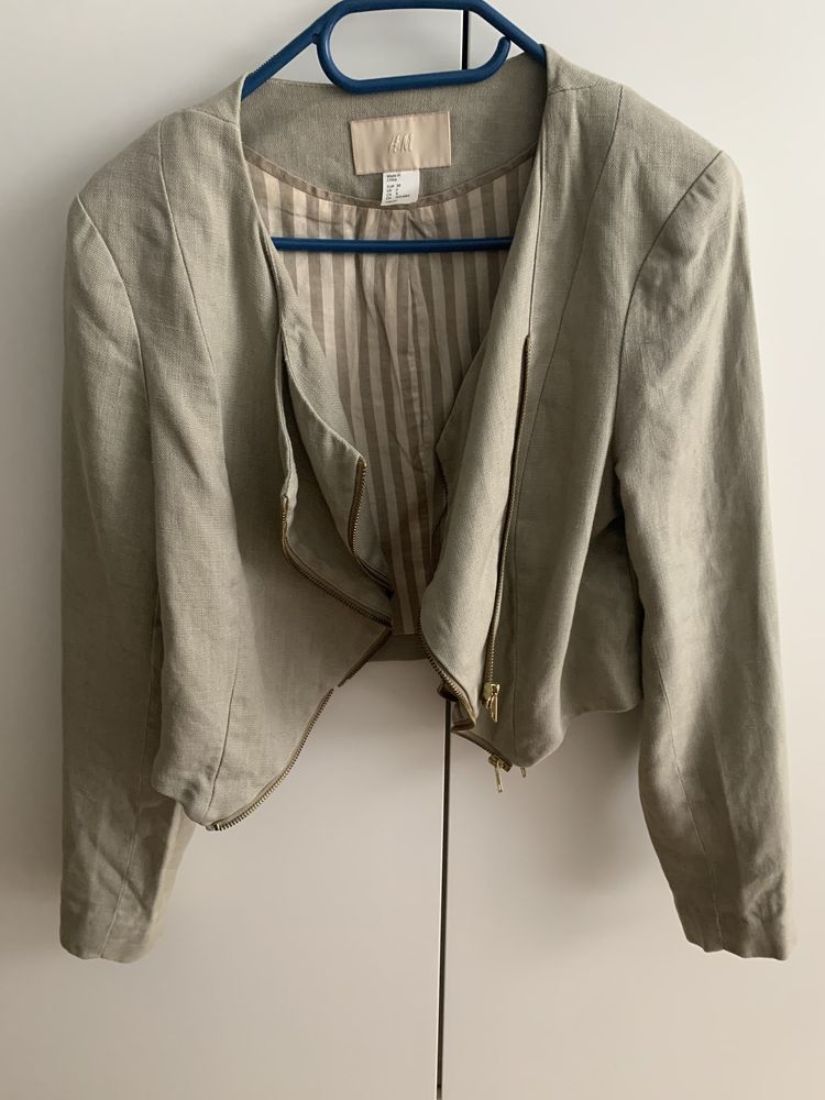 Krótka stylowa marynarka żakiet kurtka 100% len H&M