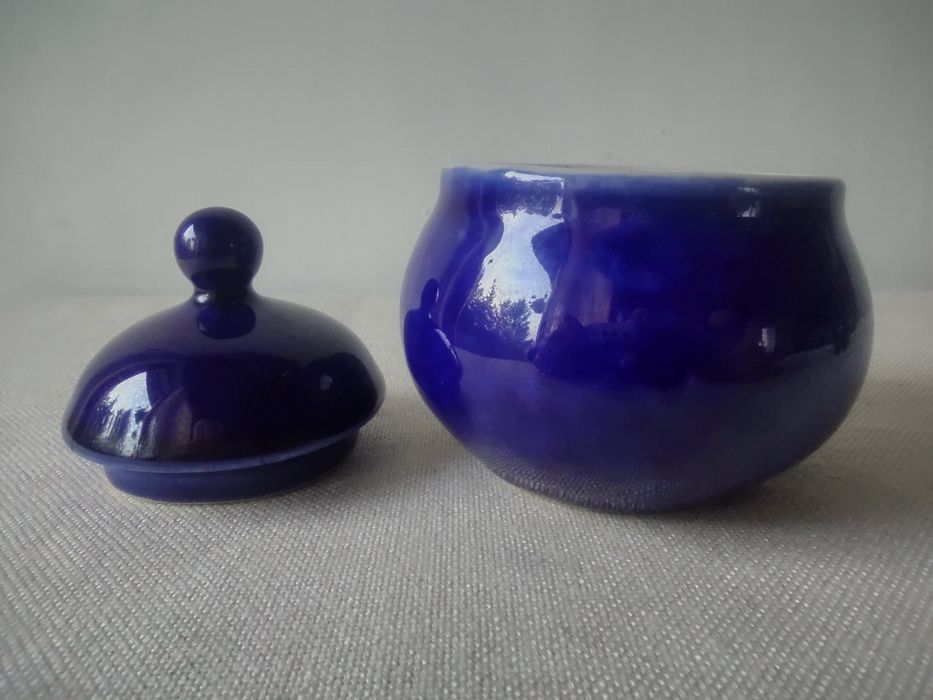 Ceramika Bolesławiec Wolanin cukiernica wazonik kobalt kolekcja PRL